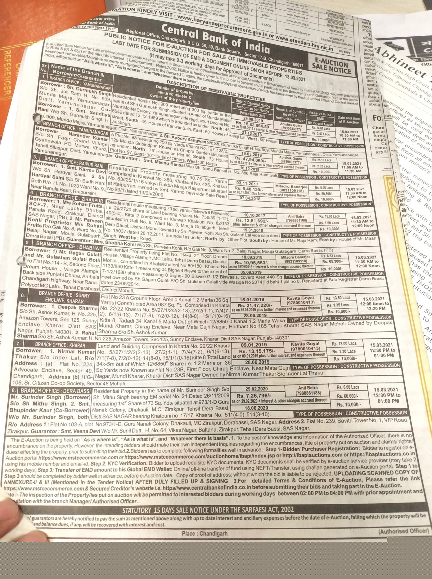 Central Bank of India Auctions for Residential property in SAS Nagar, Punjab