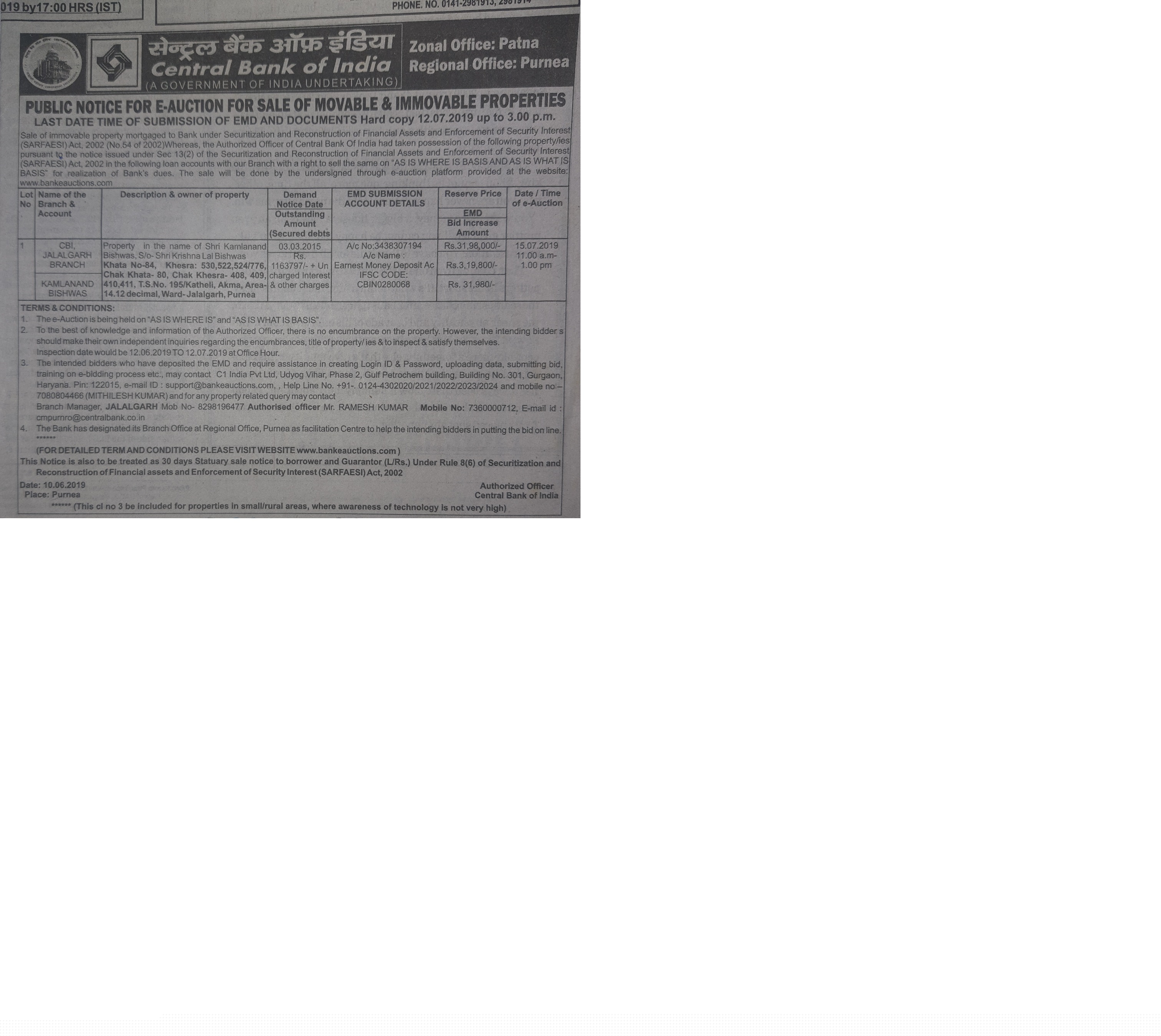 Central Bank of India Auctions for Residential property in Purnia, Bihar