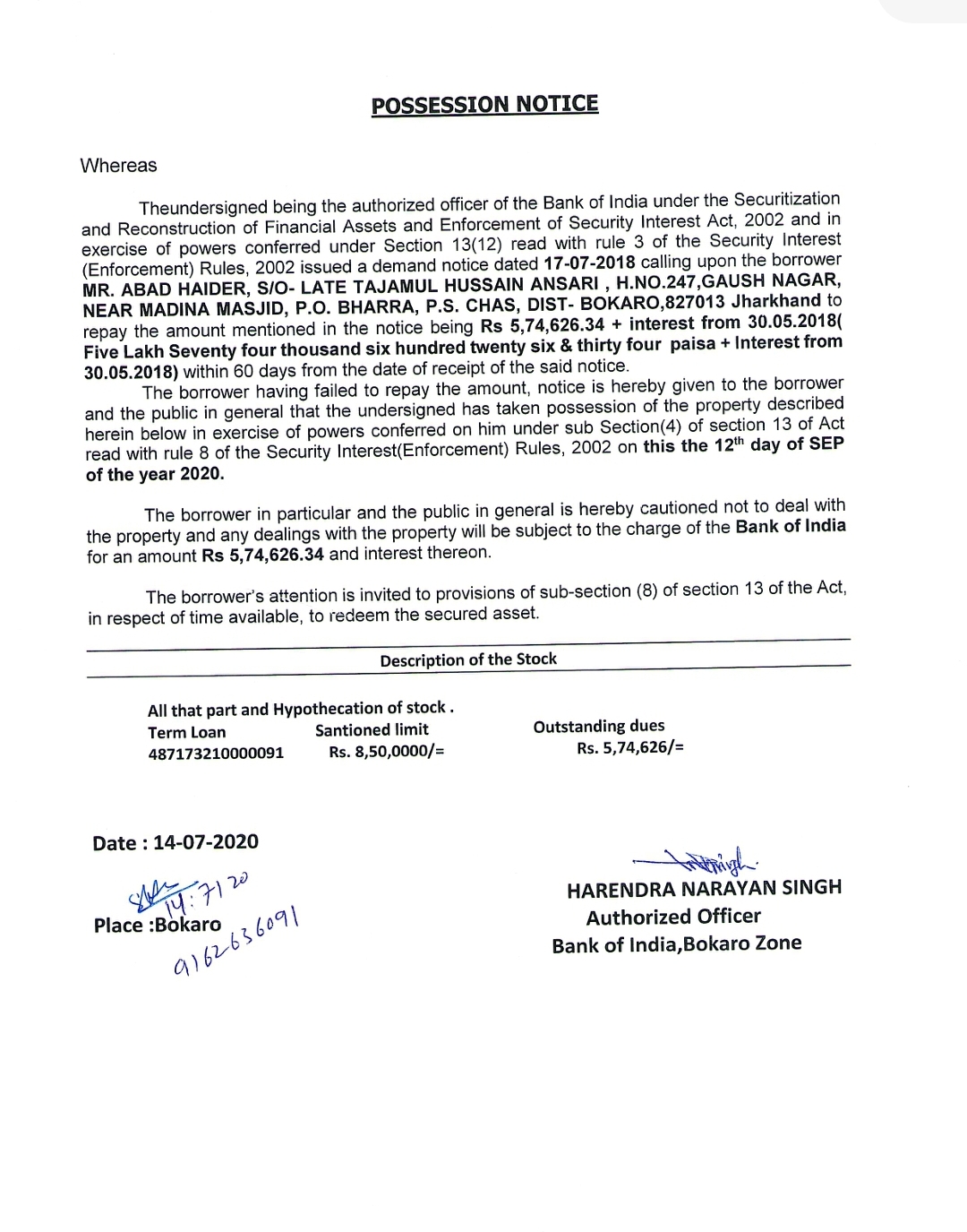 Bank of India Auctions for Residential property in Bokaro, Jharkhand