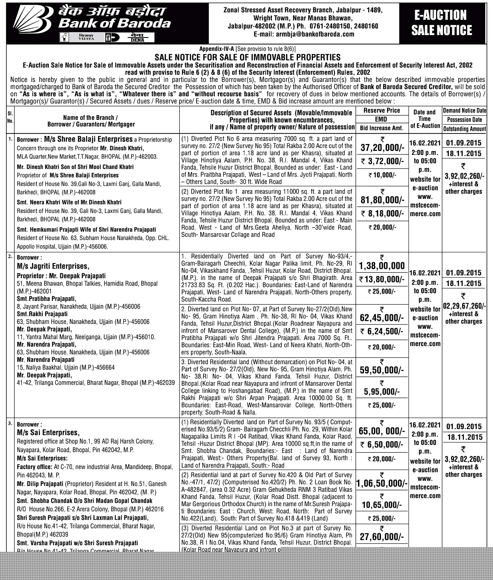 Bank of Baroda Auctions for Commercial property in Bhopal, Madhya Pradesh image 2 of 2 in Village Hinotiya AalamVikas Khand Fanda, HUZUR, Bhopal | Bank of Baroda auction property