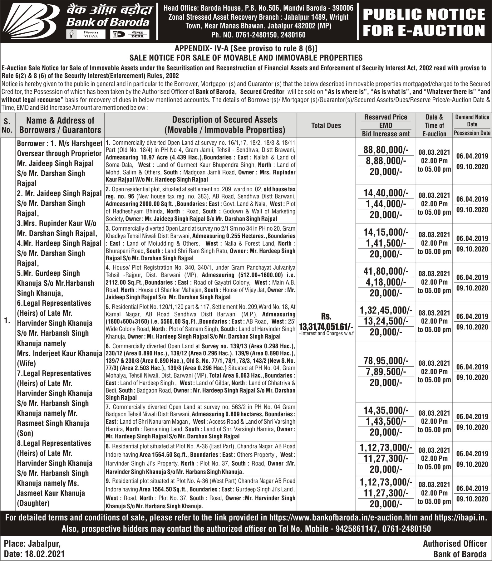 Bank of Baroda Auctions for Commercial property in Barwani, Madhya Pradesh image 2 of 2 in Sendhwa, Dist. Barwani, Barwani | Bank of Baroda auction property