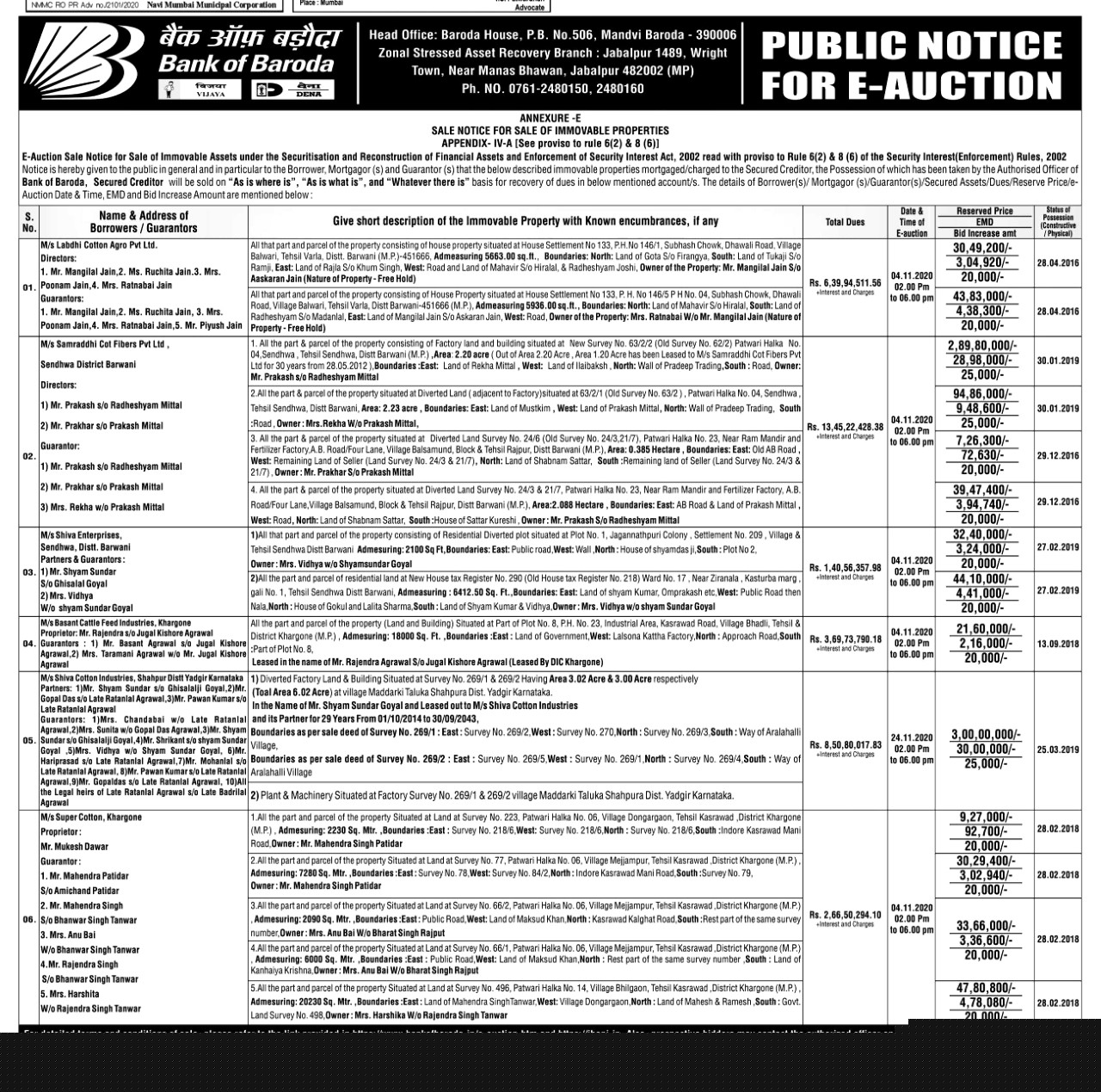 Bank of Baroda Auctions for Industrial property in Yadgir, Karnataka