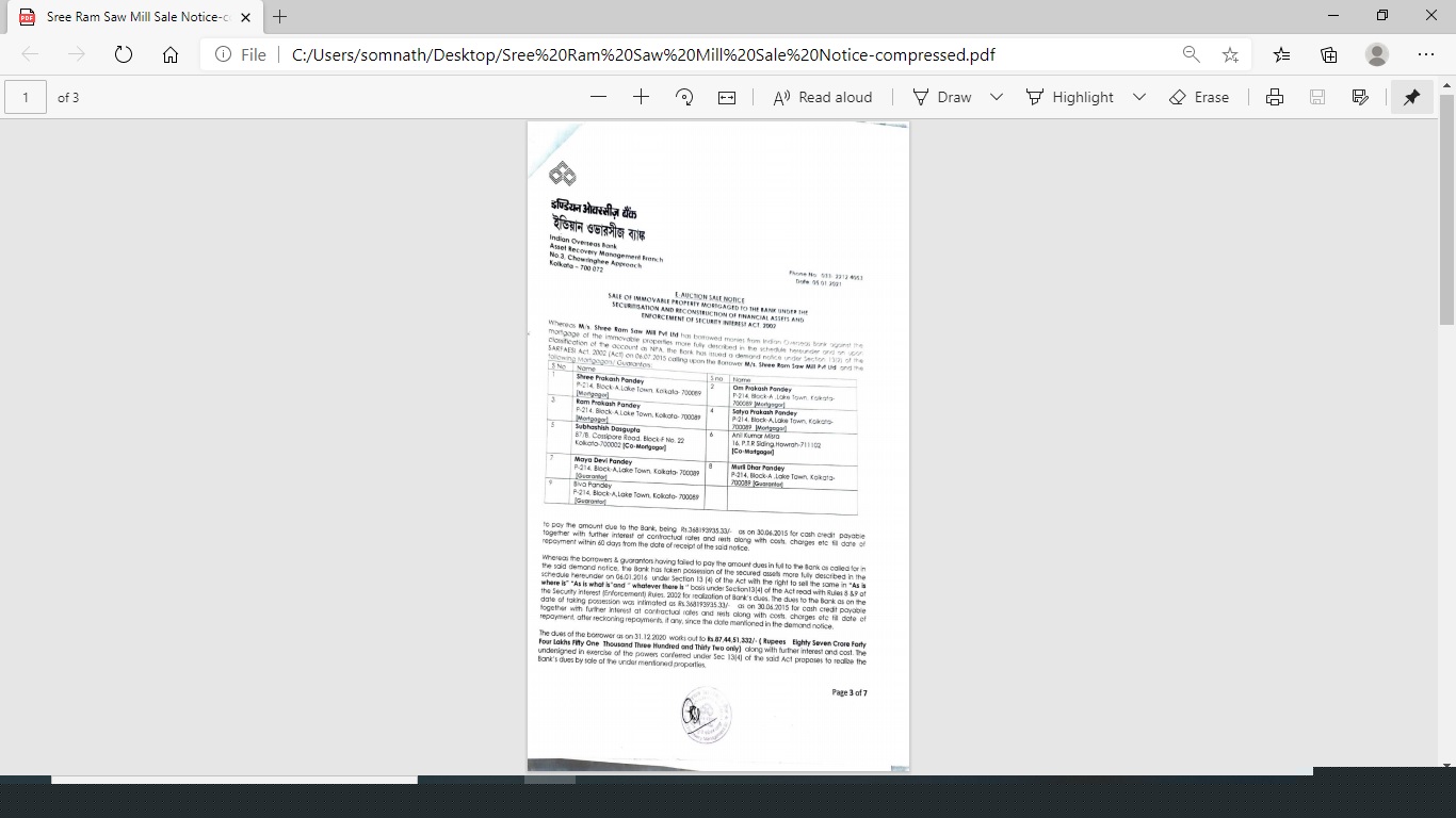 Office for Sale in Kolkata image 2 of 4 in Kolkata, Kolkata | Indian Overseas Bank auction property