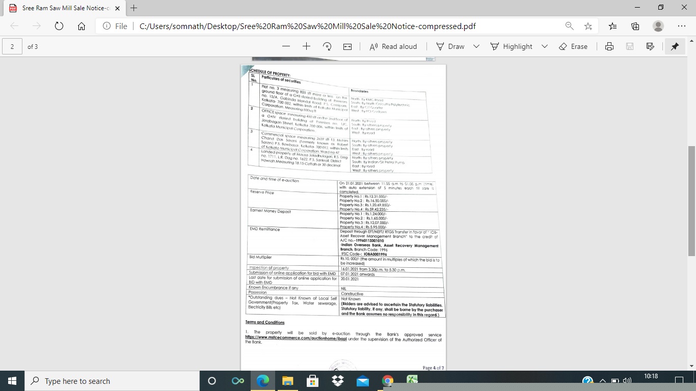 Office for Sale in Kolkata image 3 of 4 in Kolkata, Kolkata | Indian Overseas Bank auction property