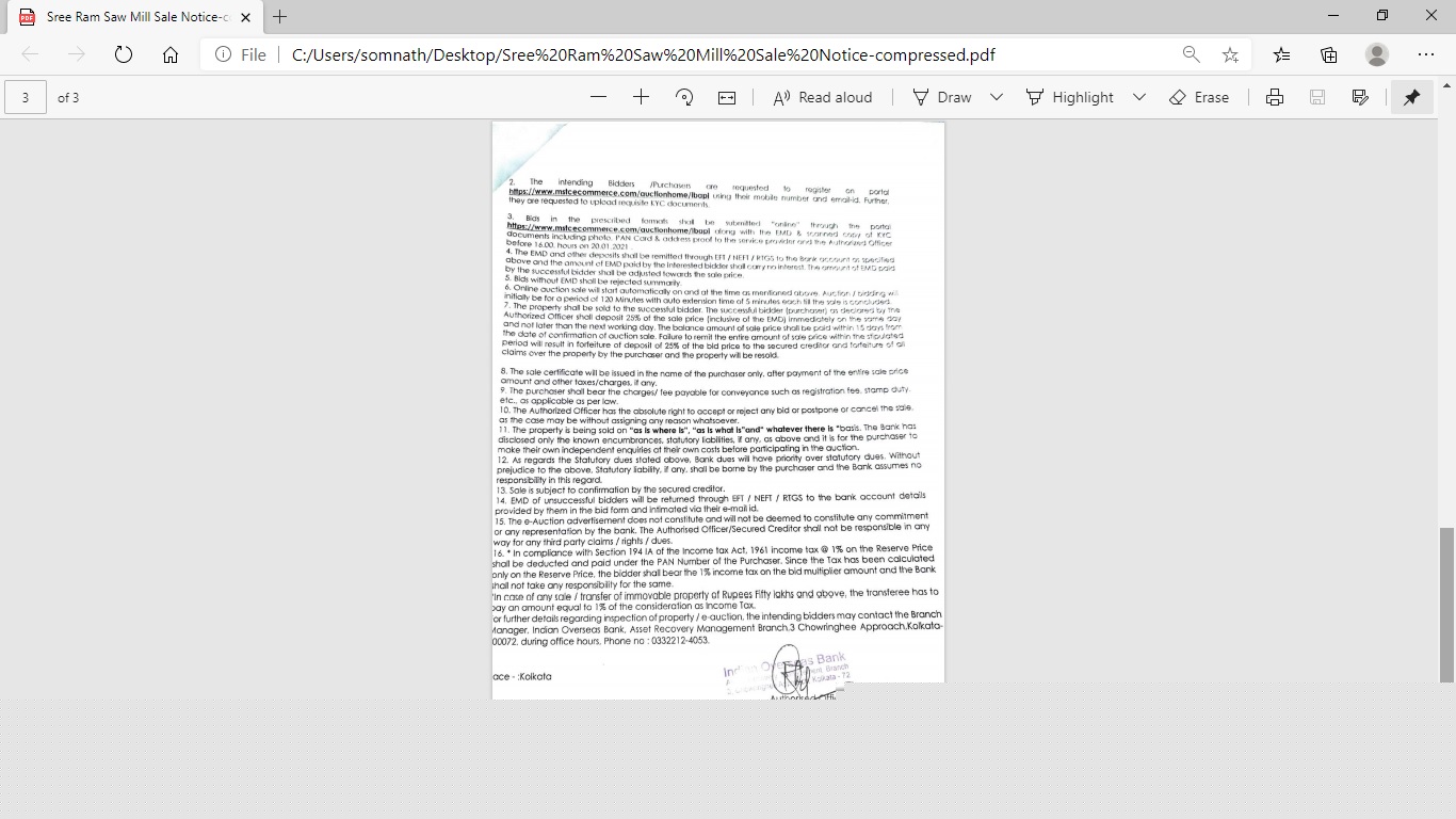 Office for Sale in Kolkata image 4 of 4 in Kolkata, Kolkata | Indian Overseas Bank auction property