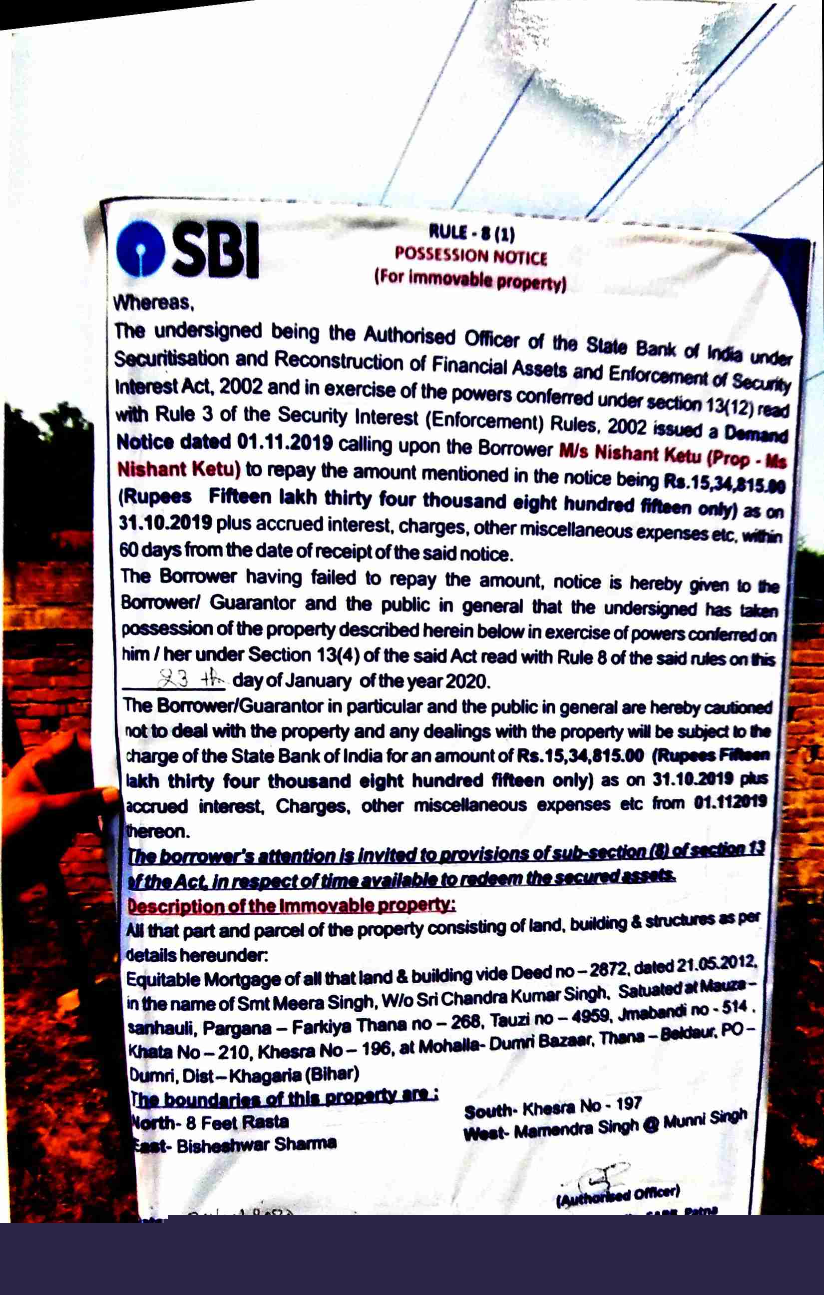 State Bank of India Auctions for Residential property in Khagaria, Bihar