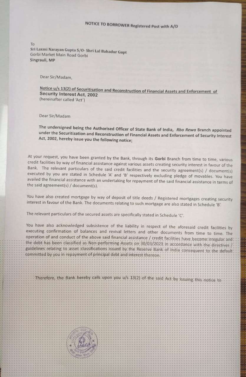 State Bank of India Auctions for Residential property in Singrauli, Madhya Pradesh