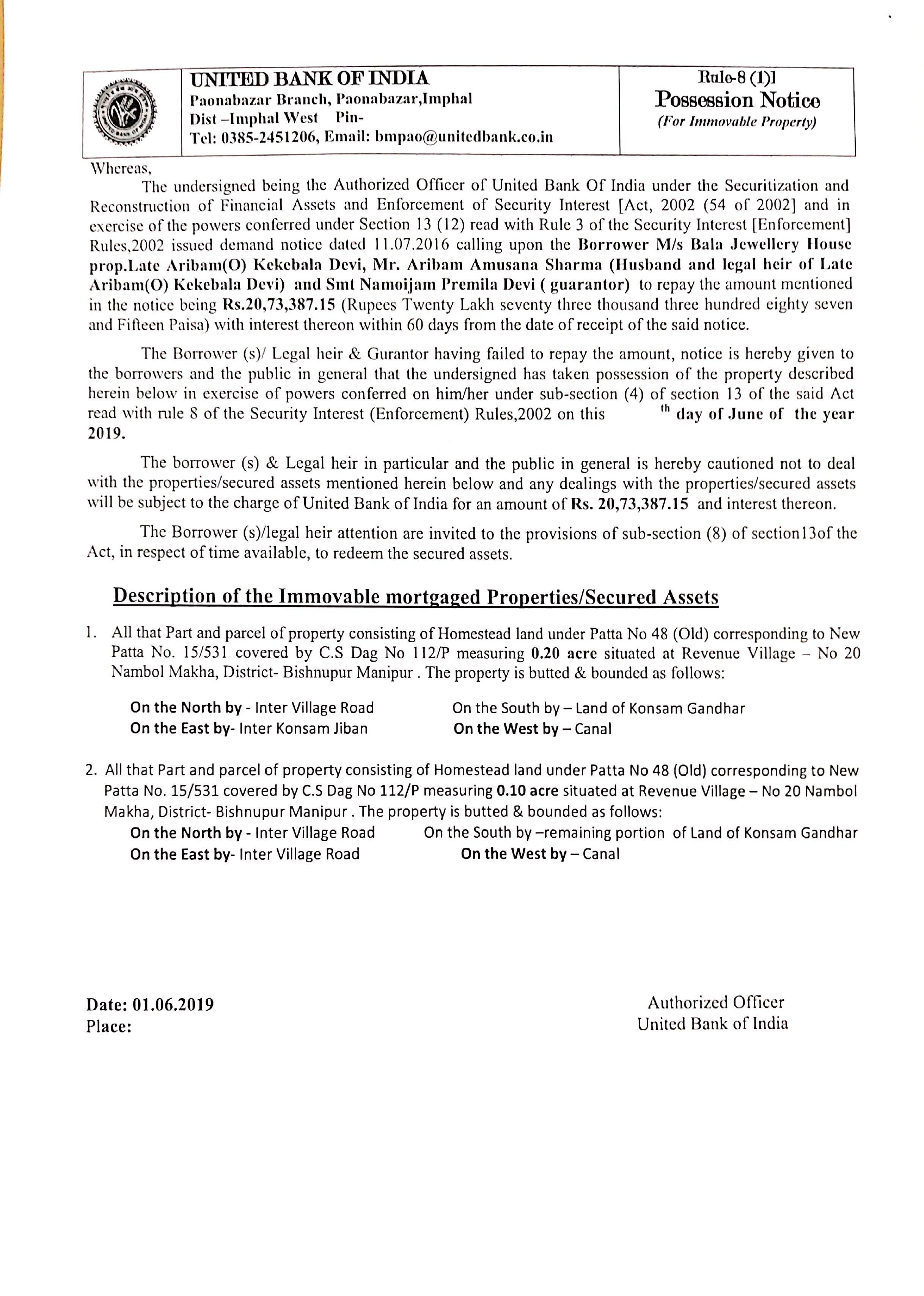 Punjab National Bank Auctions for Residential property in Bishnupur, Manipur