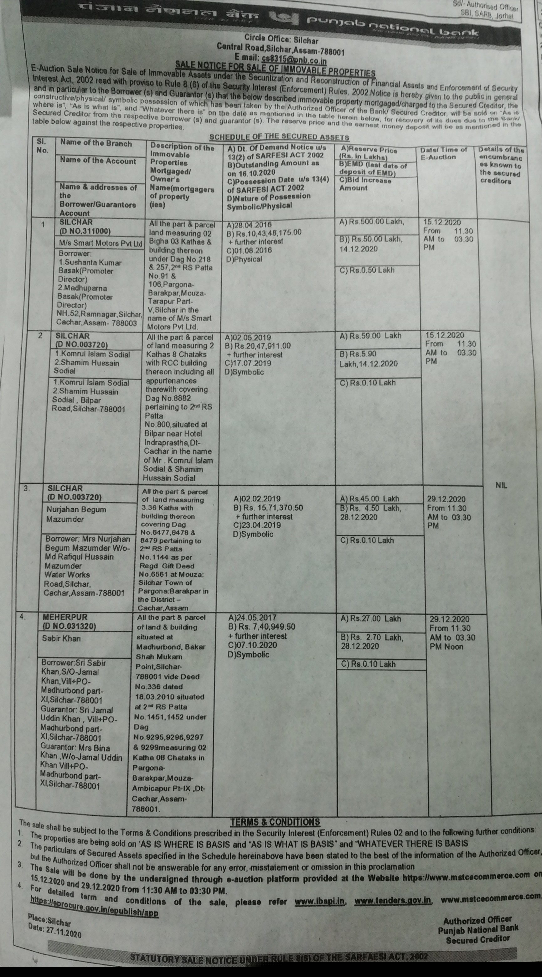 Punjab National Bank Auctions for Residential property in Cachar, Assam