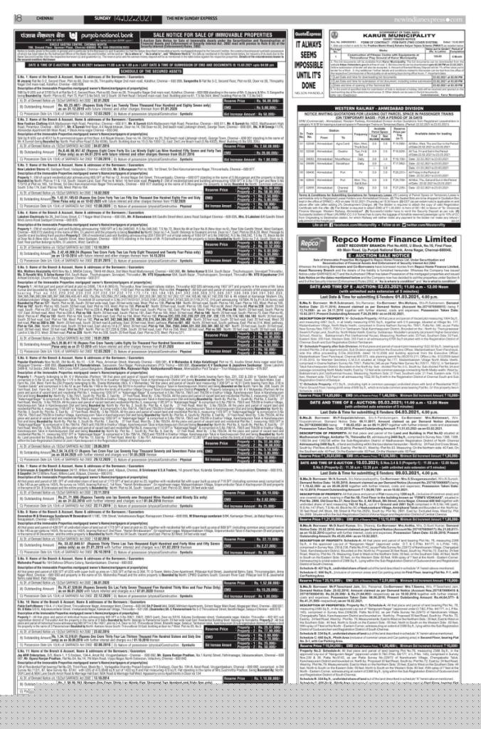 Punjab National Bank Auctions for Residential property in Tirunelveli, Tamil Nadu