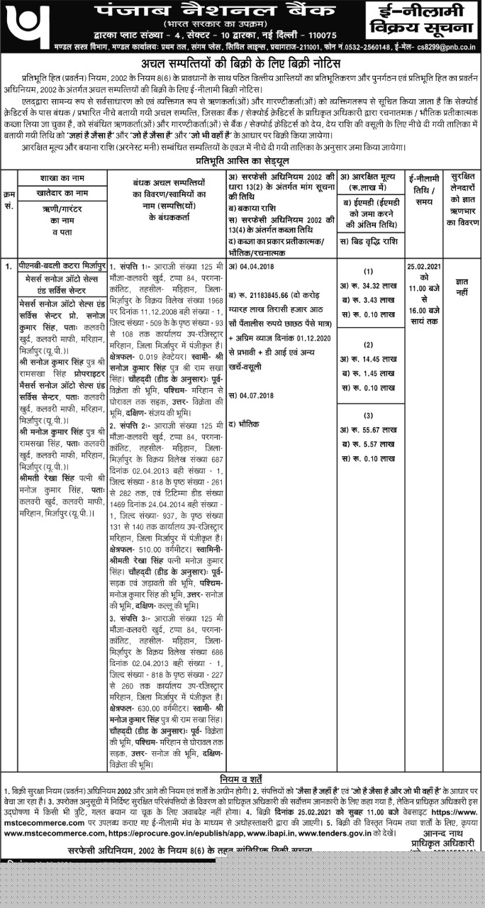 Punjab National Bank Auctions for Residential property in Mirzapur, Uttar Pradesh