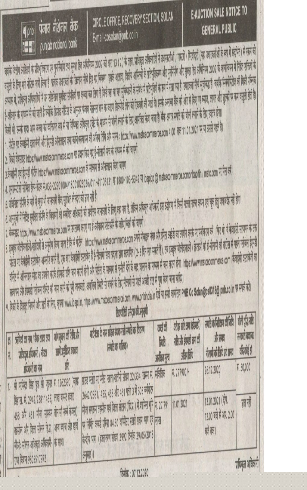 Punjab National Bank Auctions for Residential property in Solan, Himachal Pradesh