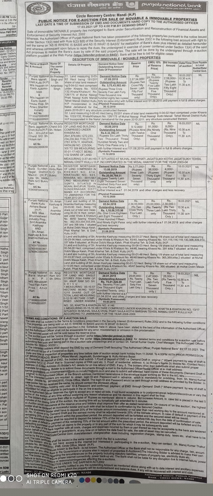 Punjab National Bank Auctions for Residential property in Mandi, Himachal Pradesh