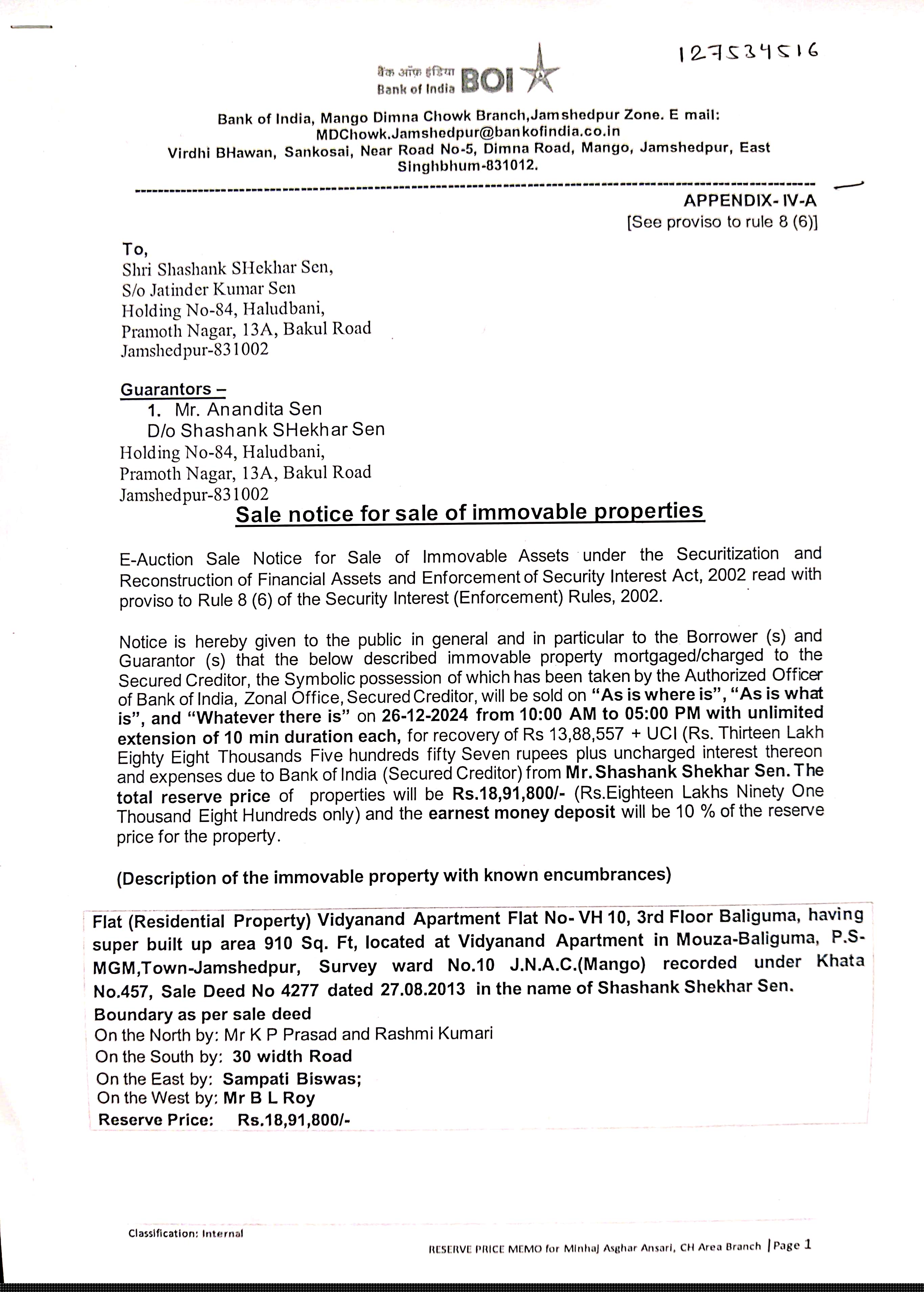 Bank of India Auctions for Residential property in East Singhbhum, Jharkhand