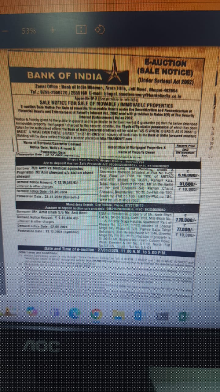 Bank of India Auctions for Residential property in Bhopal, Madhya Pradesh