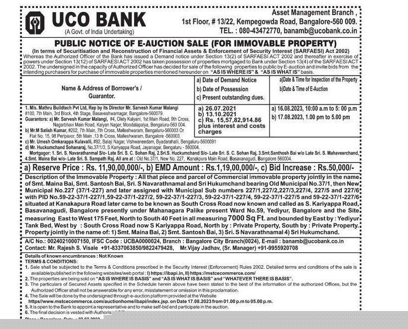 UCO Bank Auctions for Residential property in Bengaluru, Karnataka image 2 of 4 in Bengaluru, Bengaluru | UCO Bank auction property