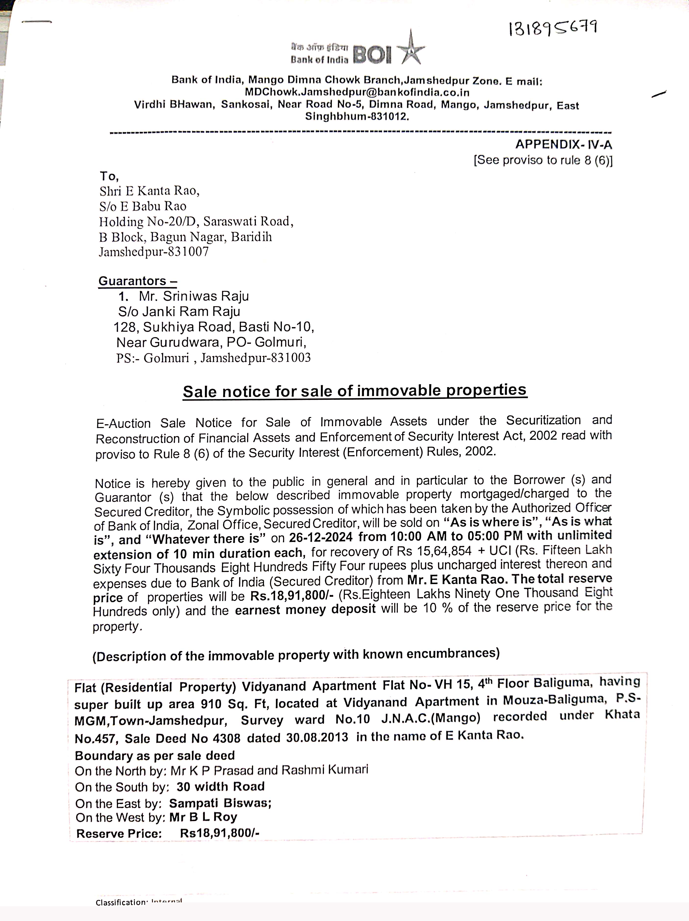 Bank of India Auctions for Residential property in East Singhbhum, Jharkhand