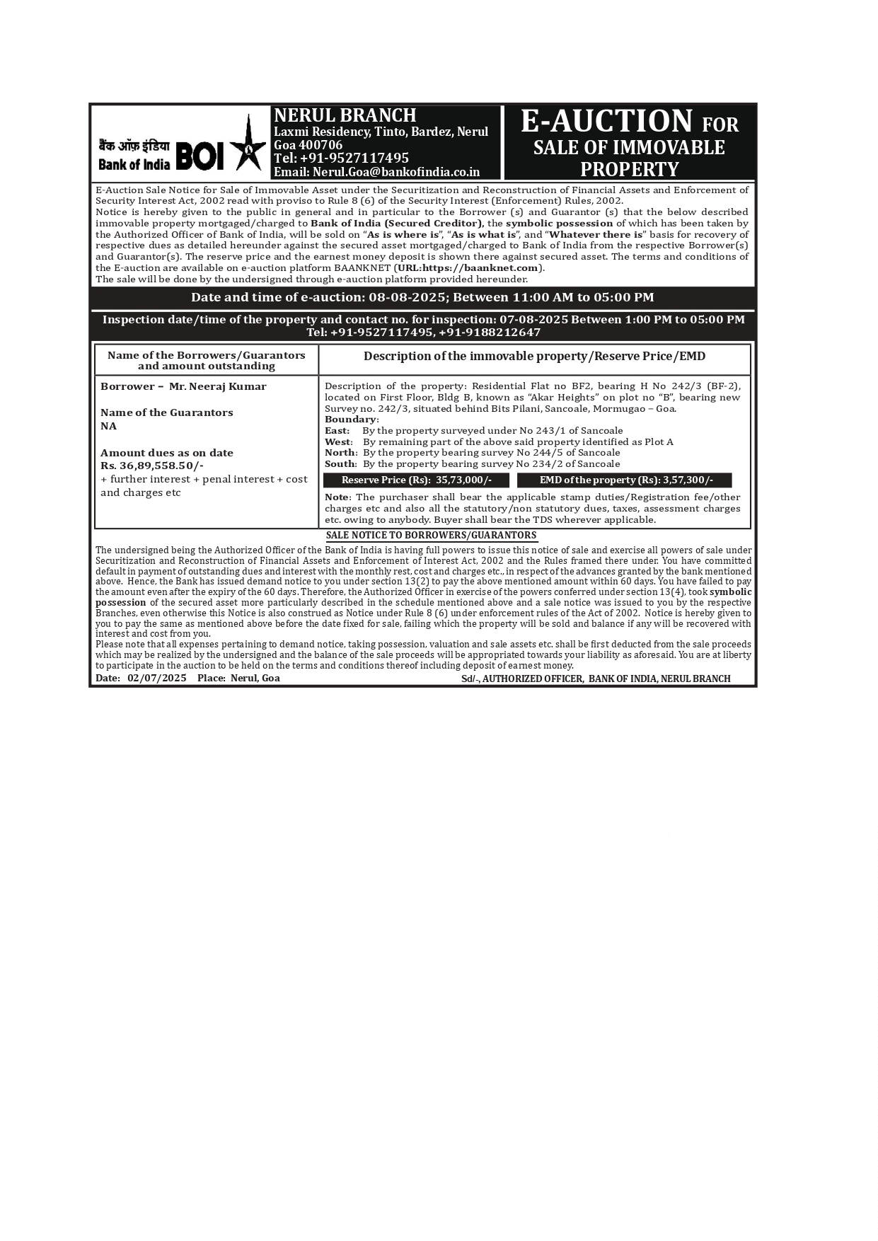 Bank of India Auctions for Residential property in Goa, Goa image 2 of 2 in Sancoale, Goa | Bank of India auction property