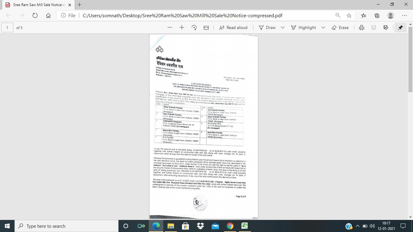 Indian Overseas Bank Auctions for Commercial property in Kolkata, West Bengal image 2 of 5 in Kolkata, Kolkata | Indian Overseas Bank auction property