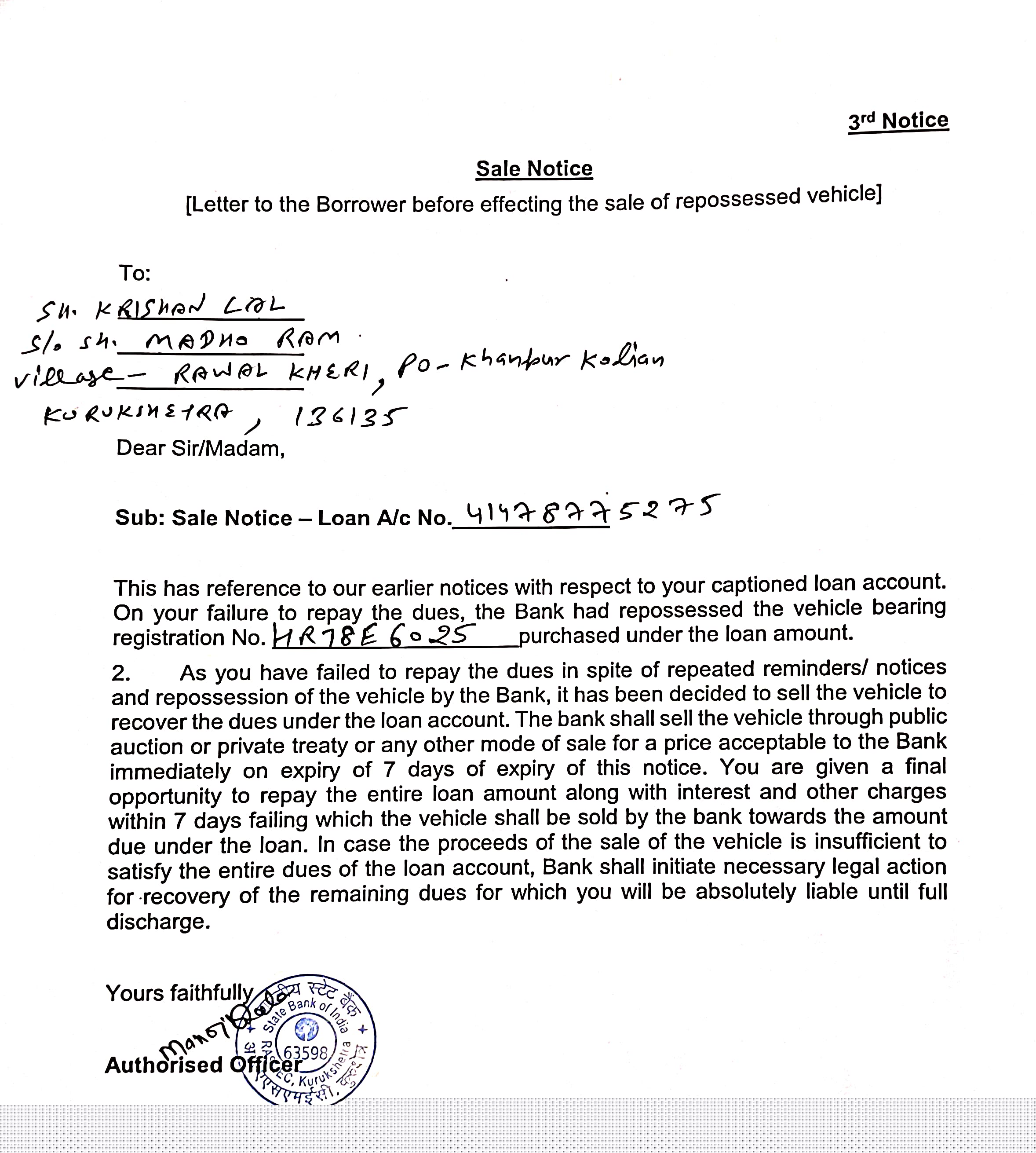 State Bank of India Auctions for Vehicle Auctions property in Kurukshetra, Haryana image 2 of 2 in Kurukshetra, Kurukshetra | State Bank of India auction property