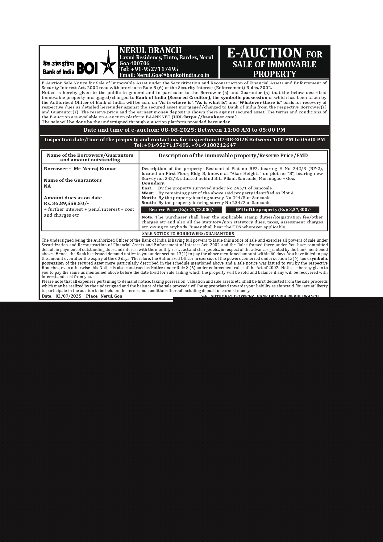 Bank of India Auctions for Residential property in Goa, Goa image 2 of 2 in Sancoale, Goa | Bank of India auction property